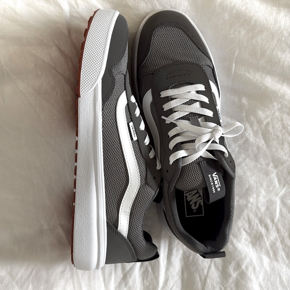 BRAND NEW!! Men’s Vans Ultra Range Shoes, Size 12, gray. Two pairs available.